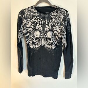 Affliction Authentic LEGEND thermal. Skull long sleeve wings on back Y2K